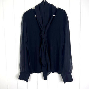 Lauren Ralph Lauren Black V Neck Cashmere Sweater Silk Sleeves SZ‎ L